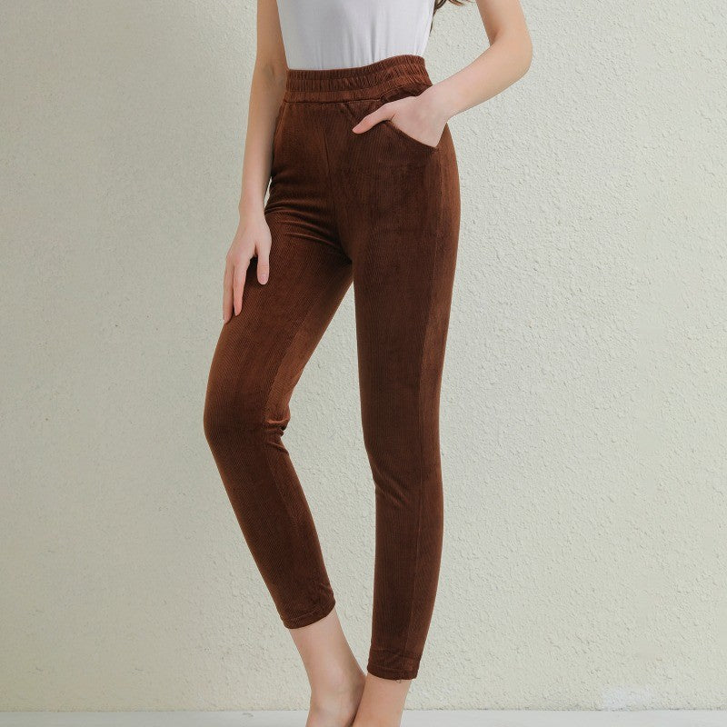 Calças casuais grossas de pelúcia mulheres veludo calças quentes outono inverno leggings cintura alta harem calças femininas
