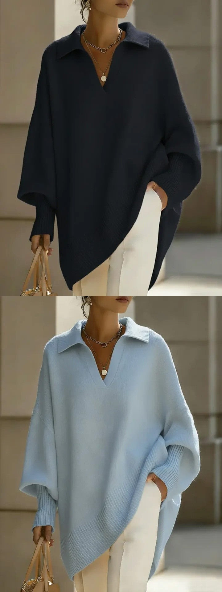 Suéter Tricotado Estilo Casual com Manga Longa e Zíper, Cor Sólida, Feminino, Outono Inverno, Fibra de Poliéster, Top Confort...