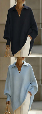 Suéter Tricotado Estilo Casual com Manga Longa e Zíper, Cor Sólida, Feminino, Outono Inverno, Fibra de Poliéster, Top Confort...