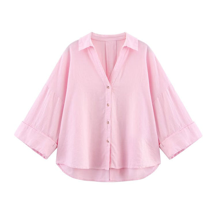 Camisa de Manga Larga HipSeam para Mulheres, Primavera, Com Barra Assimétrica e Botões, Camisas Simples com Gola Johnny