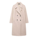 Hh feminino inverno casual mistura de lã entalhado lapela gola casaco chique trespassado trench coats oversized feminino jaquetas longas
