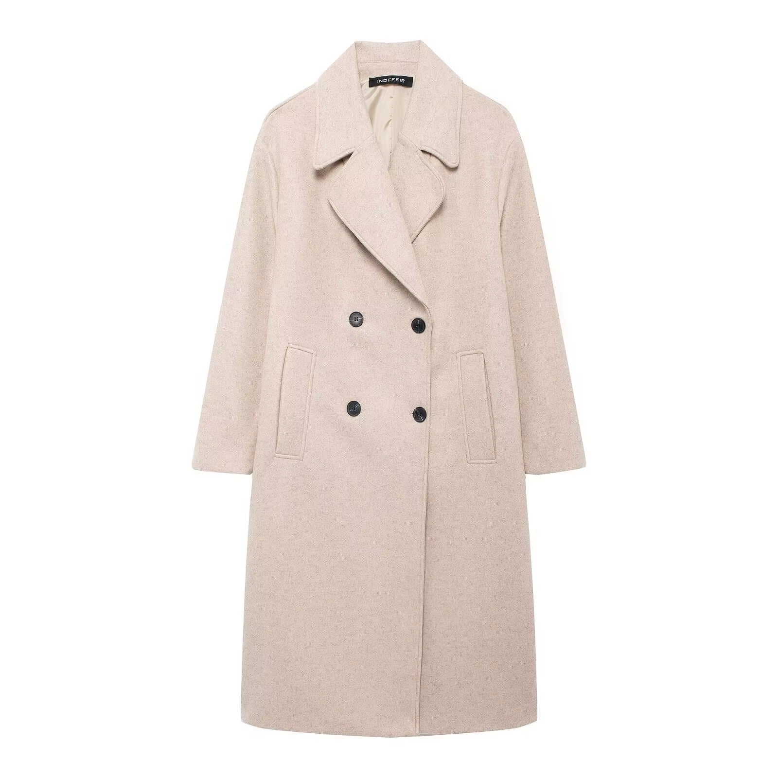 Hh feminino inverno casual mistura de lã entalhado lapela gola casaco chique trespassado trench coats oversized feminino jaquetas longas