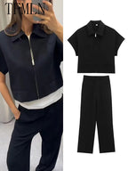 Noelle Zip-Front Wide-Leg Set