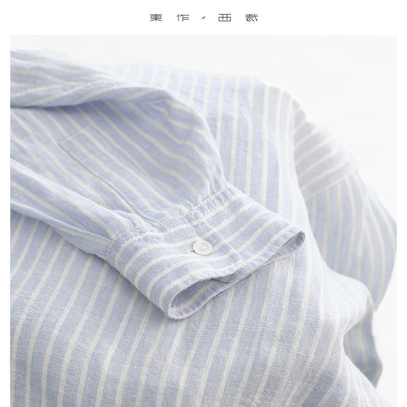 Rosalind Striped Linen-Ramie Long Sleeve Shirt