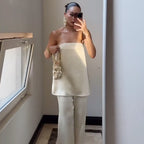 Reina Satin Tube Top & Wide-Leg Pants Set