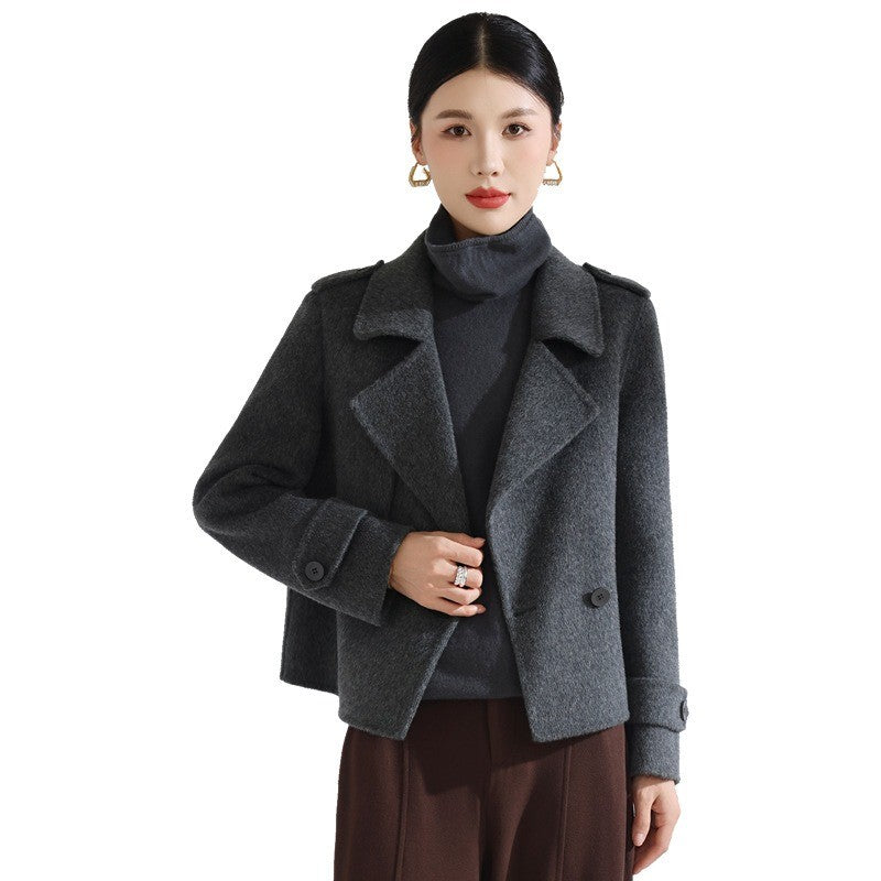 Novo Casaco de Lã Curto de Dupla Frente para Mulheres, Moda Slim Fit, Casaco Casual com Lapela, Quente para o Inverno 2026