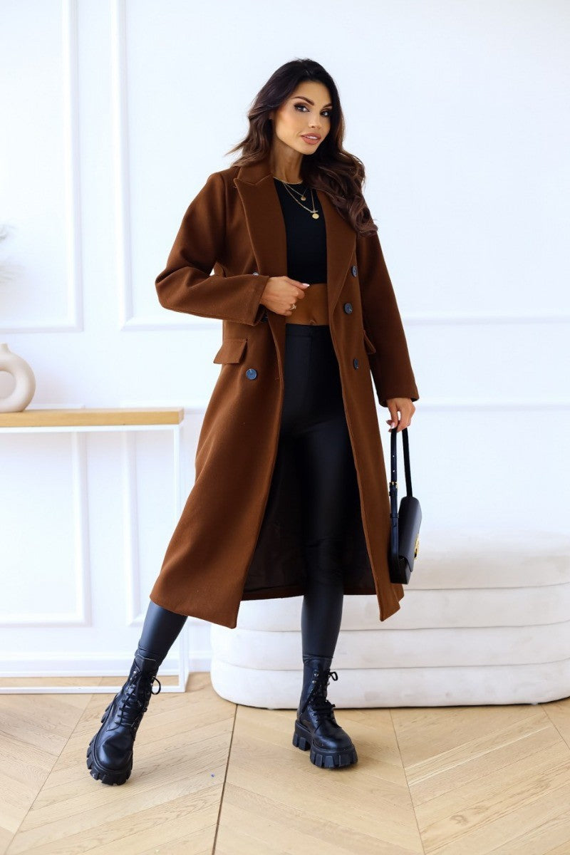 Elara Minimalist Long Wool Coat