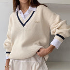 Nova camisola feminina outono inverno malha coreano streetwear solto pulôver sweatshirts chiques topos manga longa com decote em v camisola de malha