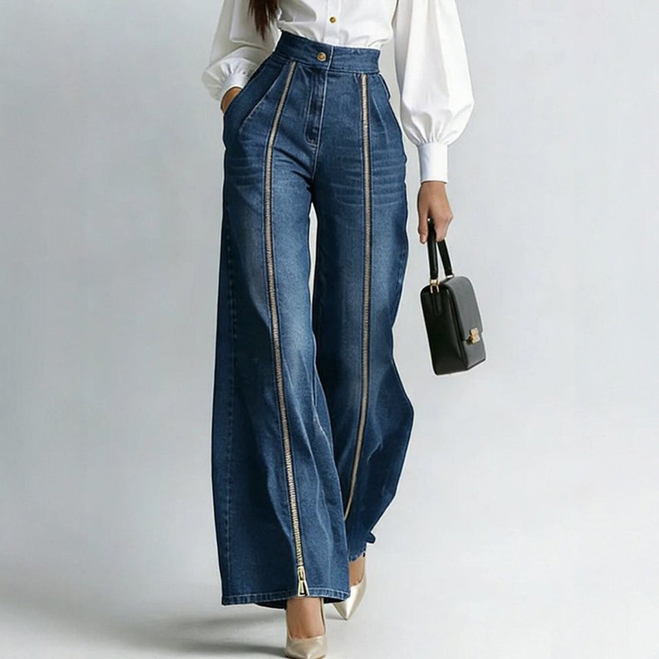 Aurelia Gold-Zip Wide-Leg Jeans