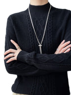 Camiseta Feminina de Gola Alta para Outono e Inverno, Suéter de Cashmere que Emite Calor, Manga Longa, Ajuste Regular