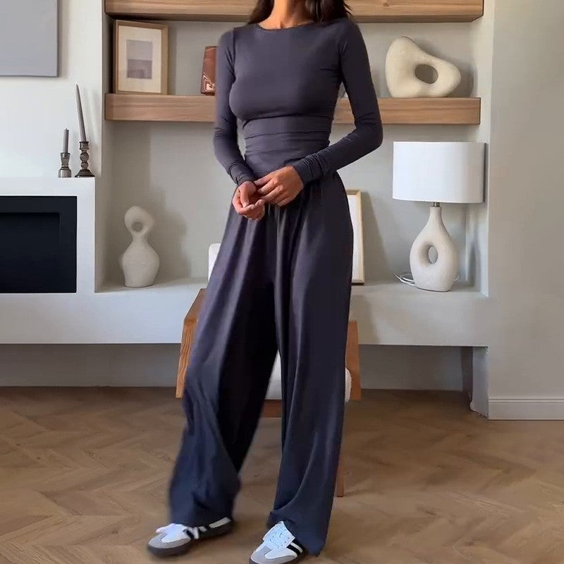 Elena Round-Neck Blouse & Elastic-Waist Pants Set