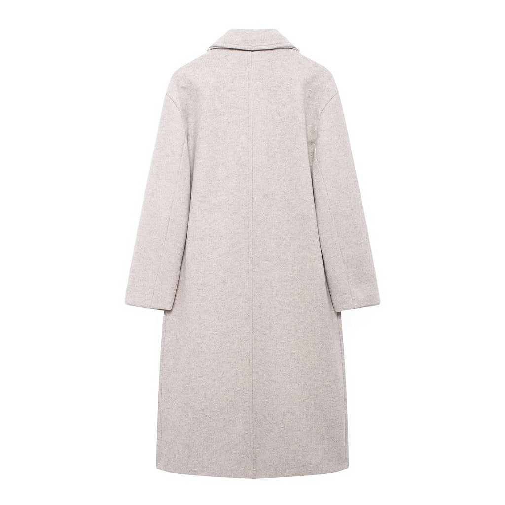 Hh feminino inverno casual mistura de lã entalhado lapela gola casaco chique trespassado trench coats oversized feminino jaquetas longas