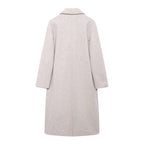 Hh feminino inverno casual mistura de lã entalhado lapela gola casaco chique trespassado trench coats oversized feminino jaquetas longas