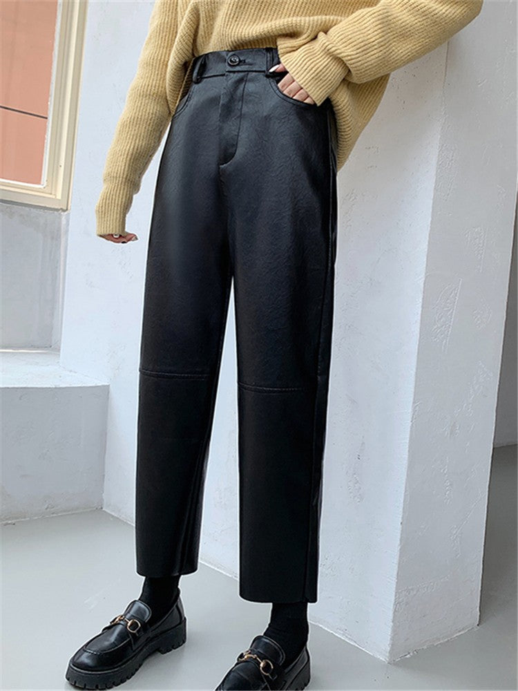 Seoulish Faux Leather Wide-Leg Pants