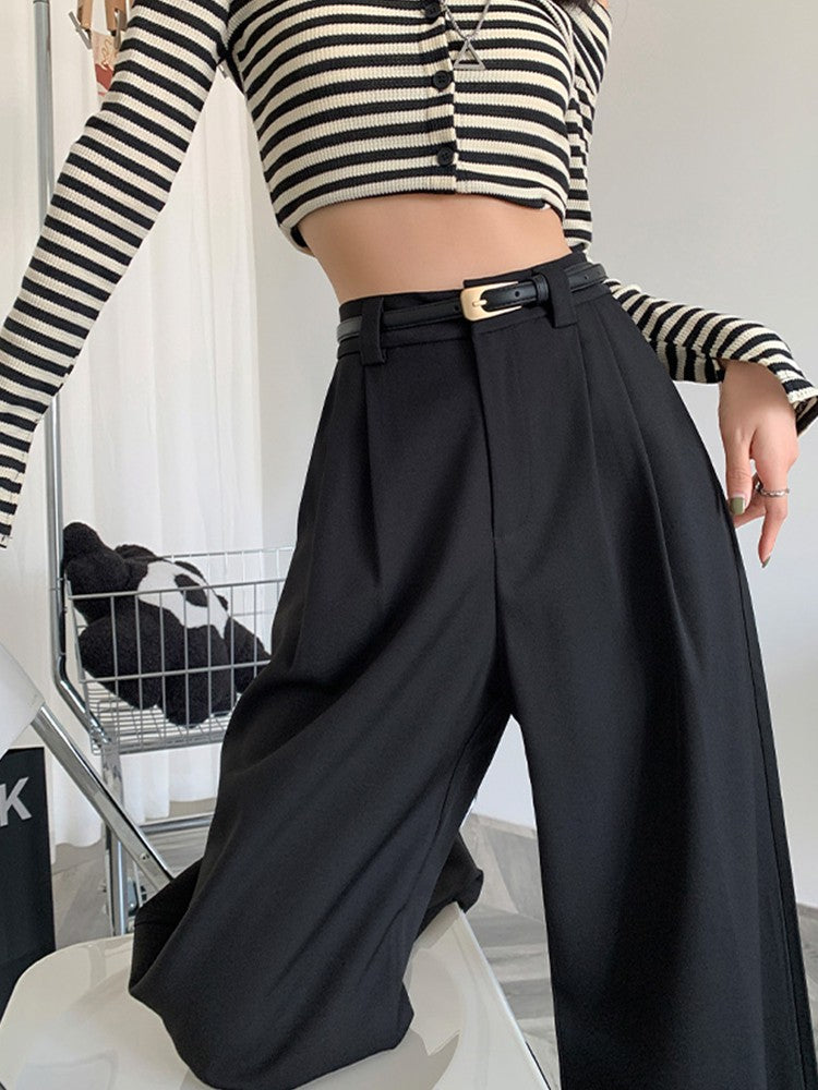 2025 outono inverno elegante cinza ternos calças para mulheres senhora do escritório cintura alta perna larga moda calças com bolsos calças pretas