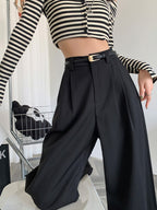 2025 outono inverno elegante cinza ternos calças para mulheres senhora do escritório cintura alta perna larga moda calças com bolsos calças pretas