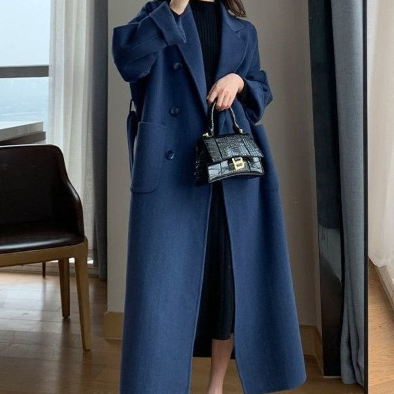 Odette Belted Navy Wool Trench Coat
