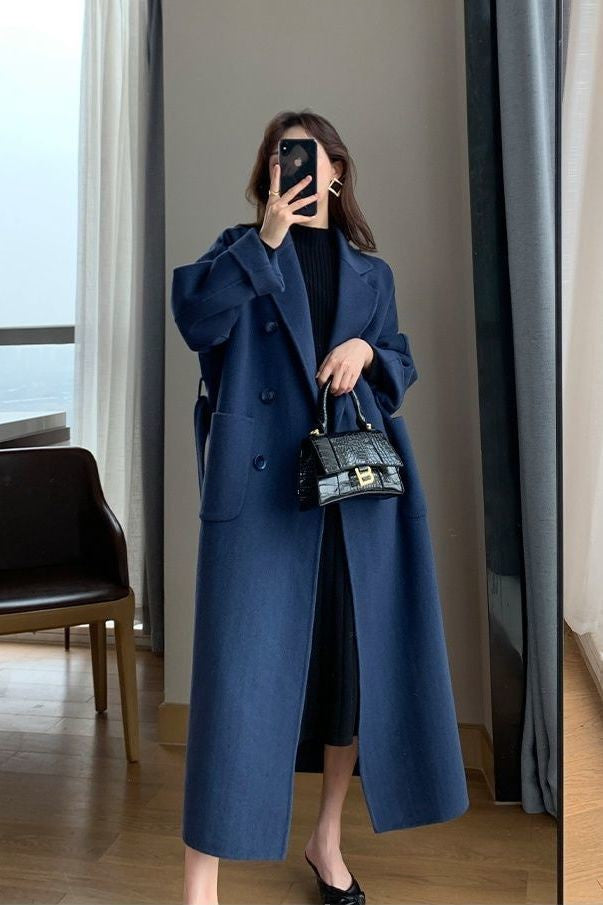 Odette Belted Navy Wool Trench Coat