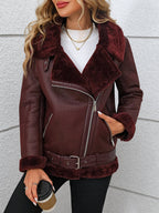 FTLZZ Faux Fur Trim Moto Jacket