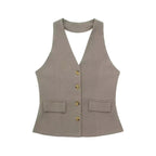 Odette Buttoned Vest & Straight-Leg Pants Set
