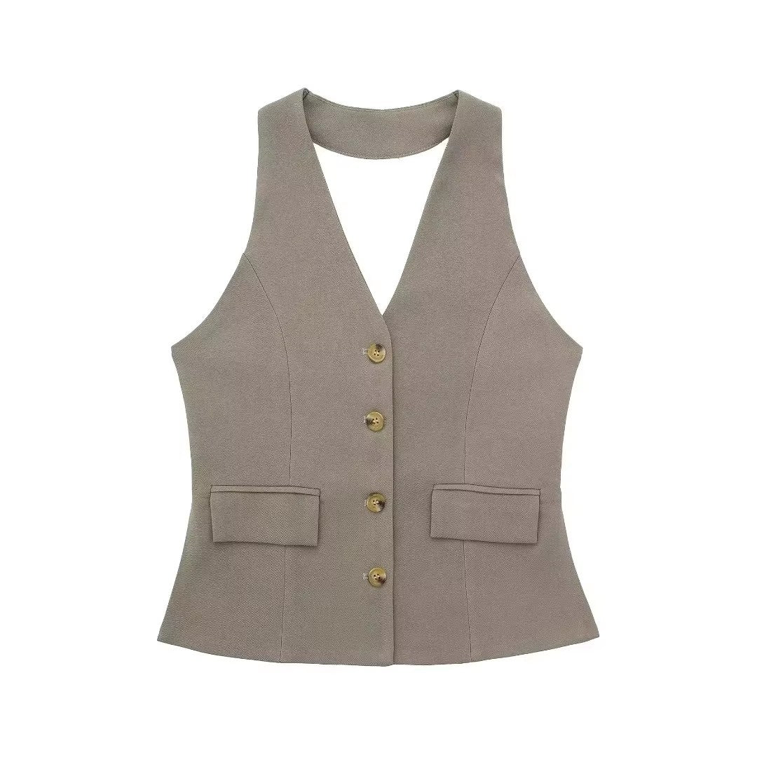 Odette Buttoned Vest & Straight-Leg Pants Set