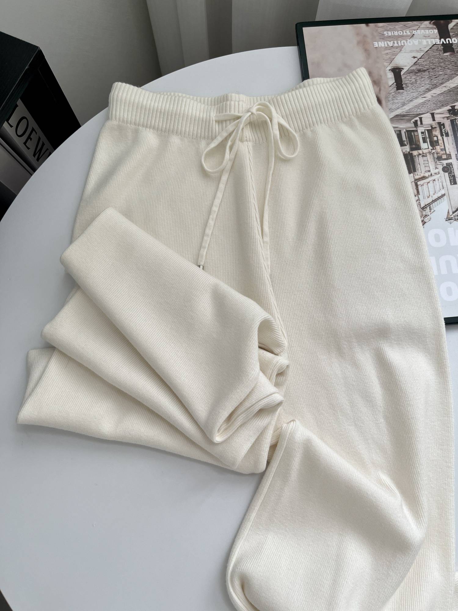 Sable Cashmere-Knit Wide-Leg Trousers