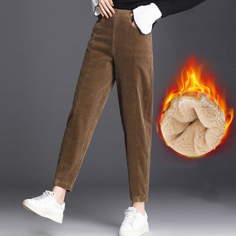 Calças casuais grossas de pelúcia mulheres veludo calças quentes outono inverno leggings cintura alta harem calças femininas