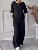 Wren Cotton-Linen Blouse & Wide-Leg Pants Set