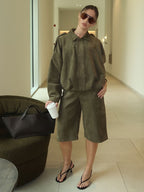 Marielle Faux-Suede Jacket & Bermuda Shorts Set