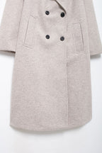Hh feminino inverno casual mistura de lã entalhado lapela gola casaco chique trespassado trench coats oversized feminino jaquetas longas