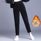 Calças casuais grossas de pelúcia mulheres veludo calças quentes outono inverno leggings cintura alta harem calças femininas