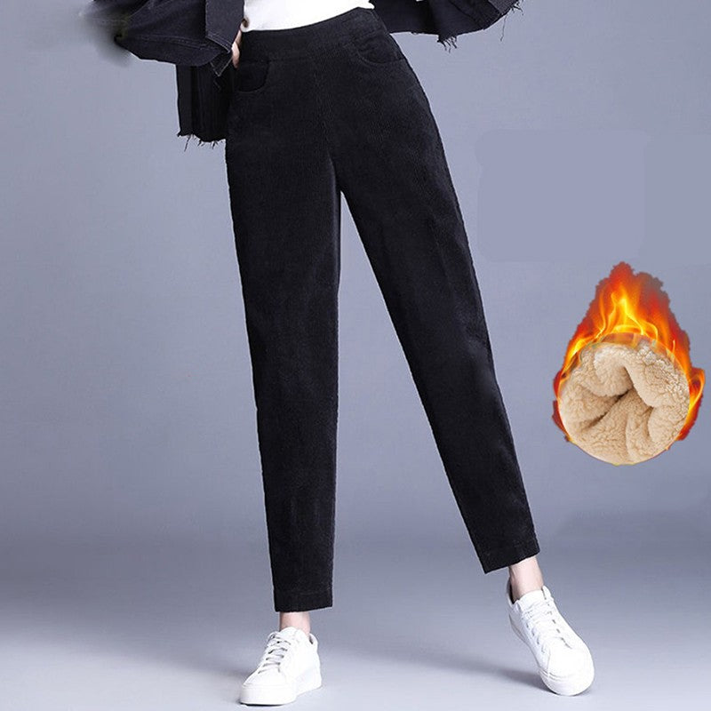 Calças casuais grossas de pelúcia mulheres veludo calças quentes outono inverno leggings cintura alta harem calças femininas