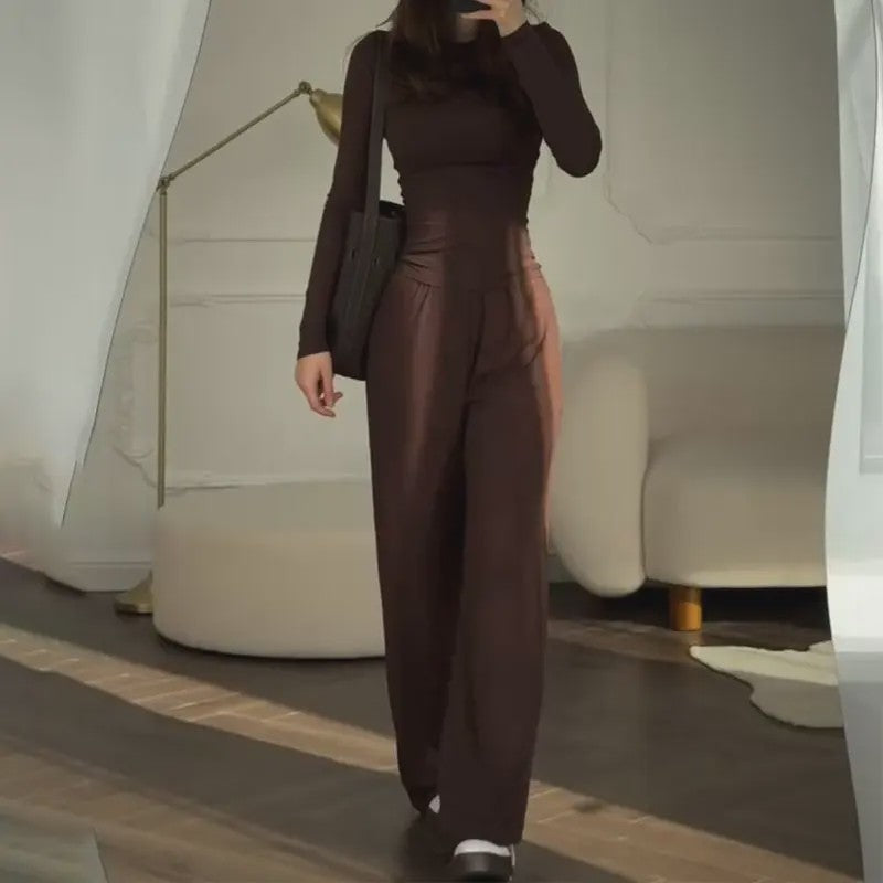 Elena Round-Neck Blouse & Elastic-Waist Pants Set
