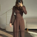 Elena Round-Neck Blouse & Elastic-Waist Pants Set