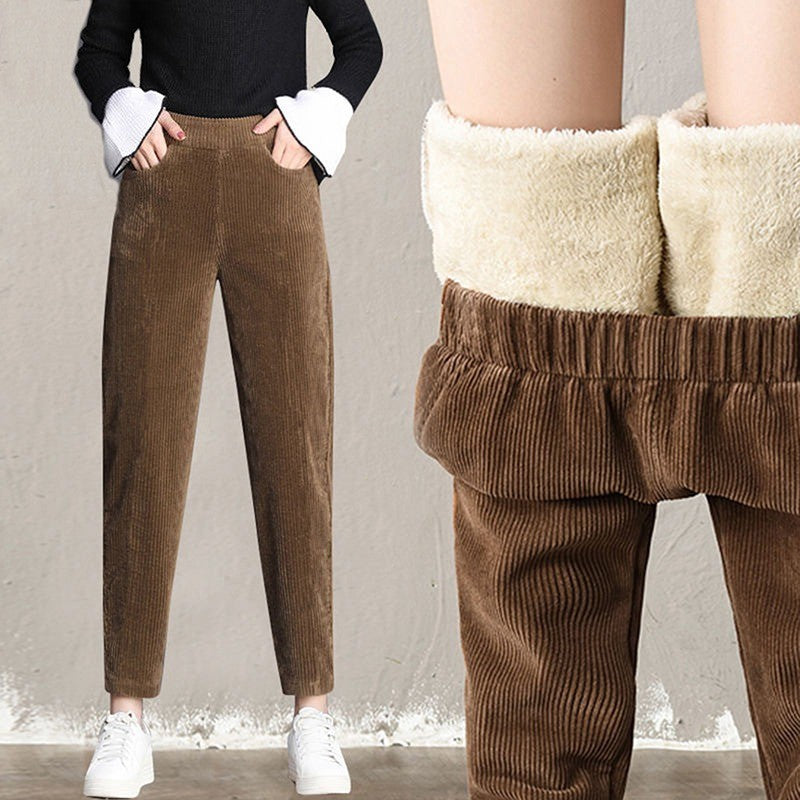Calças casuais grossas de pelúcia mulheres veludo calças quentes outono inverno leggings cintura alta harem calças femininas
