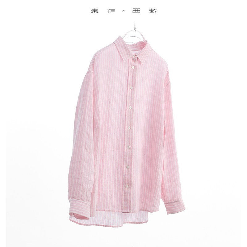 Rosalind Striped Linen-Ramie Long Sleeve Shirt