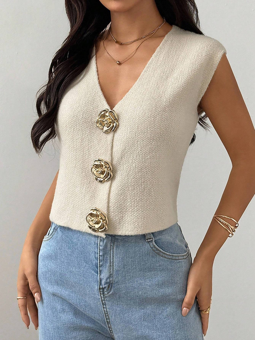 Élodie French-Inspired Knit Vest Cardigan