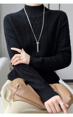 Camiseta Feminina de Gola Alta para Outono e Inverno, Suéter de Cashmere que Emite Calor, Manga Longa, Ajuste Regular
