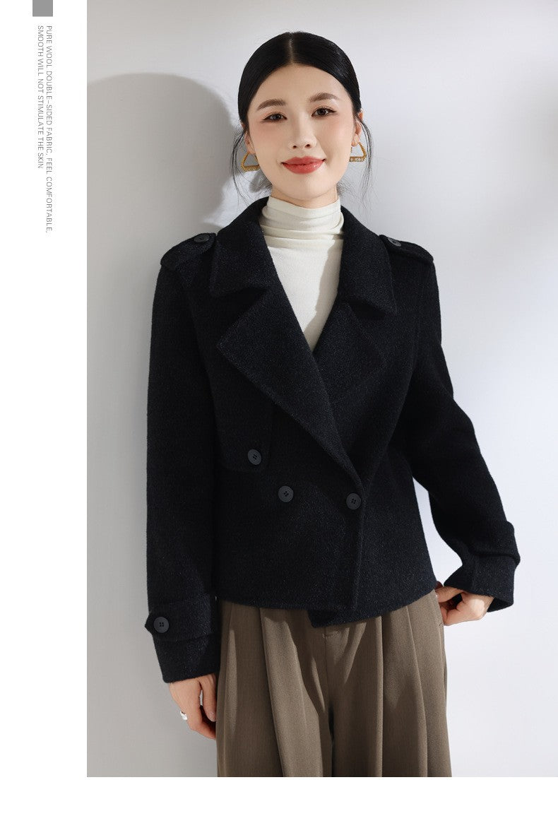 Novo Casaco de Lã Curto de Dupla Frente para Mulheres, Moda Slim Fit, Casaco Casual com Lapela, Quente para o Inverno 2026