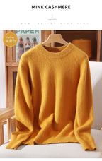 Outono e inverno novo suéter de caxemira de vison feminino curto grosso semi-gola alta camisa de fundo cor sólida simples topo