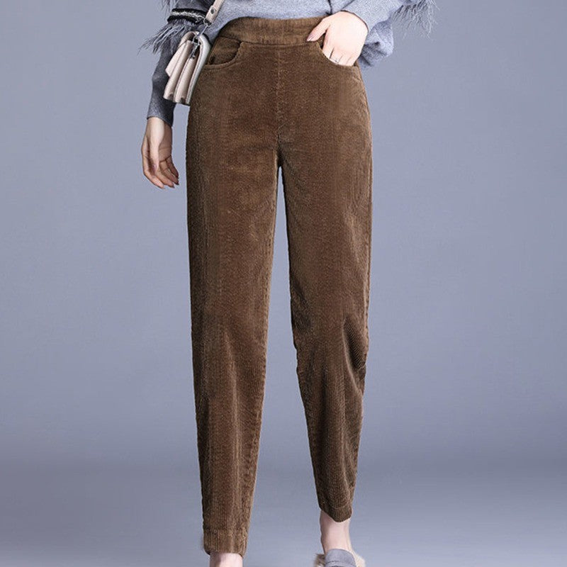 Calças casuais grossas de pelúcia mulheres veludo calças quentes outono inverno leggings cintura alta harem calças femininas