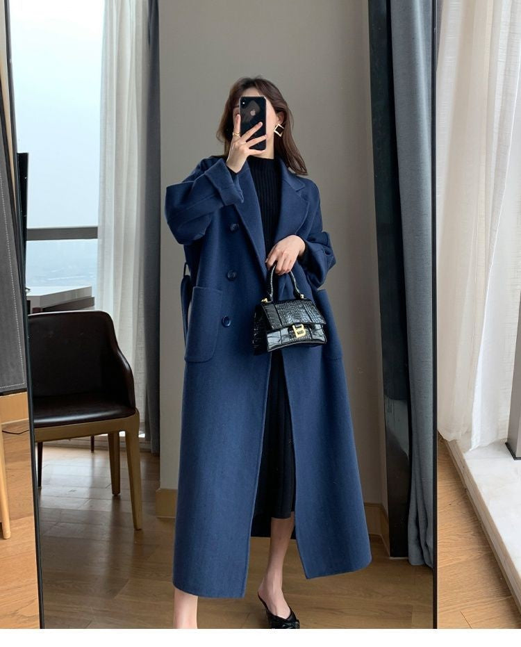 Odette Belted Navy Wool Trench Coat