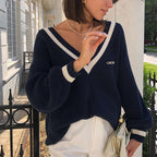 Nova camisola feminina outono inverno malha coreano streetwear solto pulôver sweatshirts chiques topos manga longa com decote em v camisola de malha