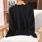 Outono e inverno novo suéter de caxemira de vison feminino curto grosso semi-gola alta camisa de fundo cor sólida simples topo