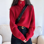 Meia gola zip camisola feminina pullovers de malha macia manga longa curto jumper outono inverno adolescente-menina roupa de moda coreana