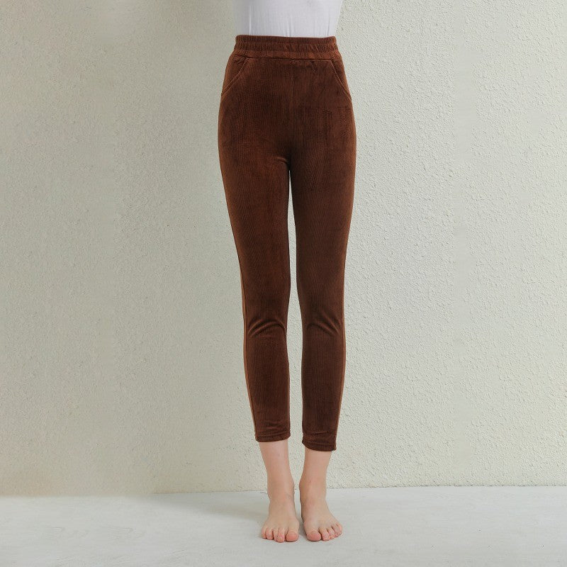 Calças casuais grossas de pelúcia mulheres veludo calças quentes outono inverno leggings cintura alta harem calças femininas