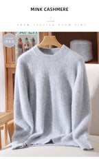 Outono e inverno novo suéter de caxemira de vison feminino curto grosso semi-gola alta camisa de fundo cor sólida simples topo