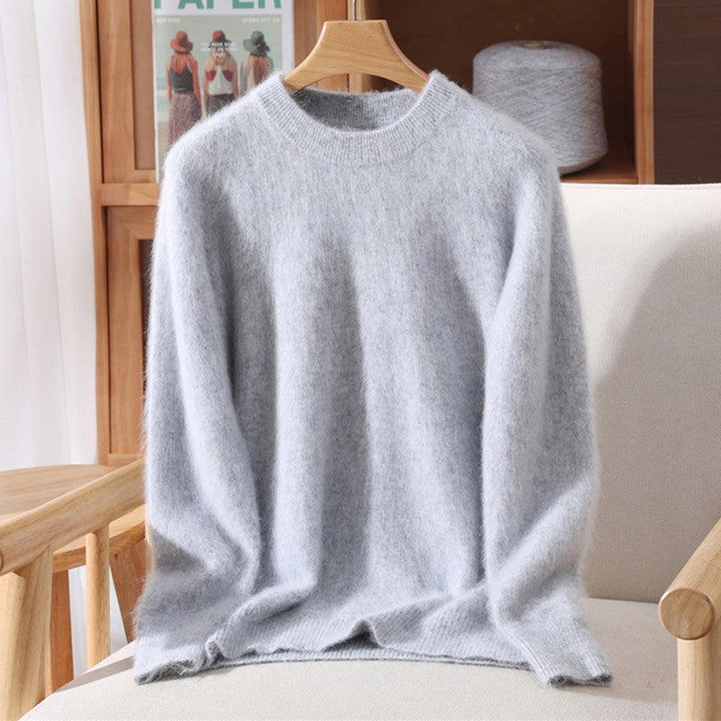 Outono e inverno novo suéter de caxemira de vison feminino curto grosso semi-gola alta camisa de fundo cor sólida simples topo