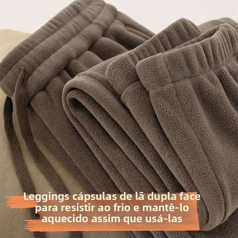 Calças Esportivas Femininas de Fleece Dupla Face Engrossadas para Inverno, Uso Externo, Quentes, Forradas com Orlon, Estilo C...