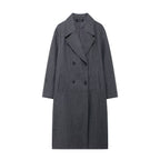 Hh feminino inverno casual mistura de lã entalhado lapela gola casaco chique trespassado trench coats oversized feminino jaquetas longas